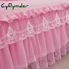 Cyflymder Princess 1 Piece Lace Bed Skirt + 2 Piece Pillowcases Bedding Bedspreads Sheet Pink Lace Bedding Set Bed For