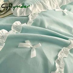 Cyflymder Princess Style Duvet Cover Set with Flat Sheet Pillowcases Korean Green Pink Girls Gift Spring Single Queen