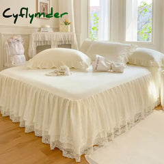 Cyflymder Princess Style Lace Bed Skirt Sheets Lace Solid Color Bedding Girls Bedspreads Sheet Bed For Girl Bed Cover