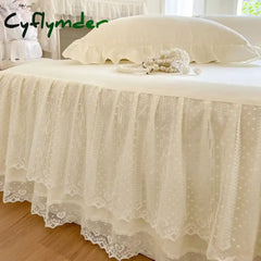 Cyflymder Princess Style Lace Bed Skirt Sheets Lace Solid Color Bedding Girls Bedspreads Sheet Bed For Girl Bed Cover