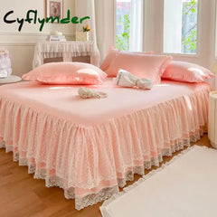 Cyflymder Princess Style Lace Bed Skirt Sheets Lace Solid Color Bedding Girls Bedspreads Sheet Bed For Girl Bed Cover