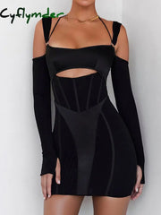Cyflymder Sexy Hollow Out Backless Mini Dress For Women Elegant Spaghetti Strap Bodycon Party Short Dresses Vestido