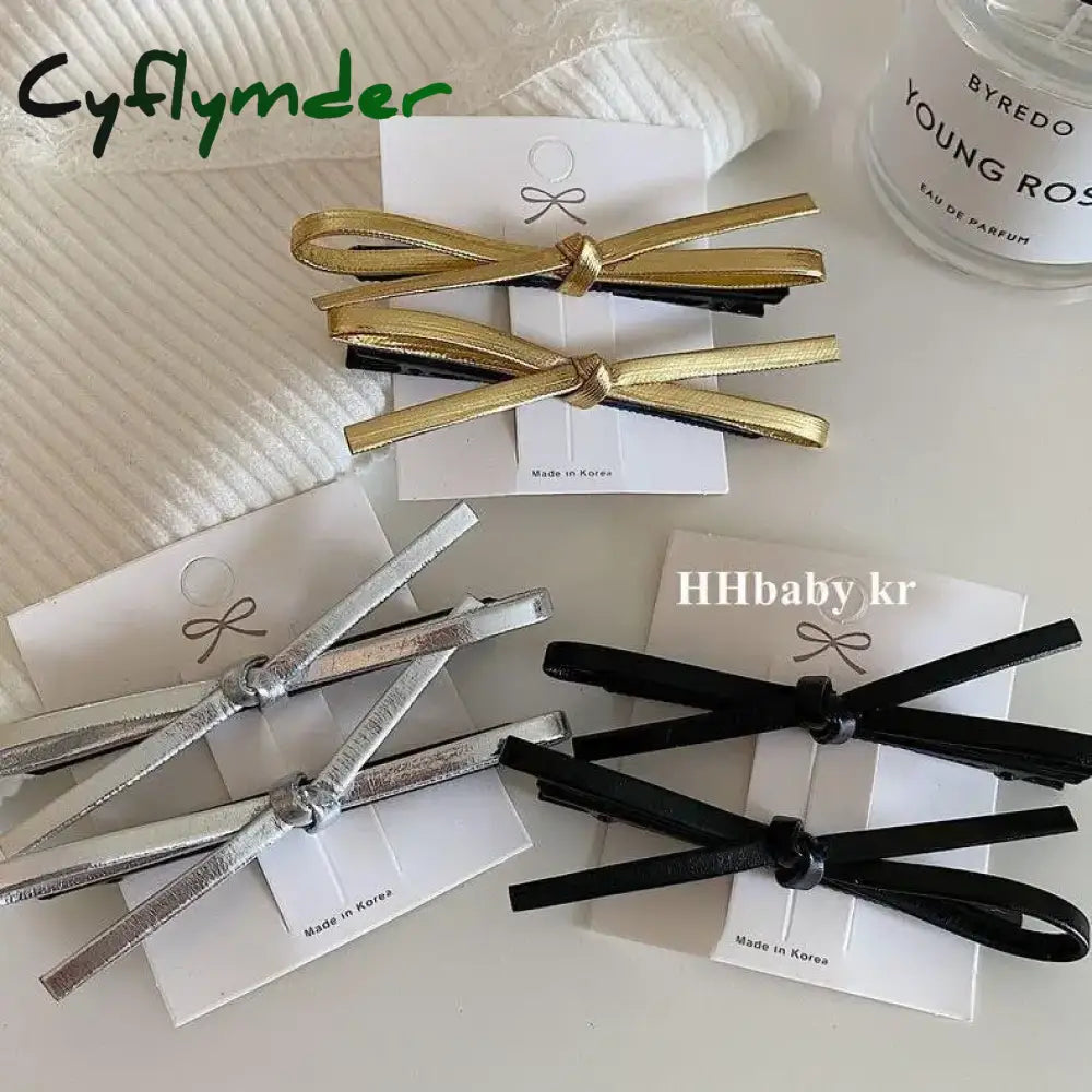 Cyflymder Pu Leather Bow Hairpin Hair Clip Fashion Design Personality Delicate Korea Sweet Cool Y2K