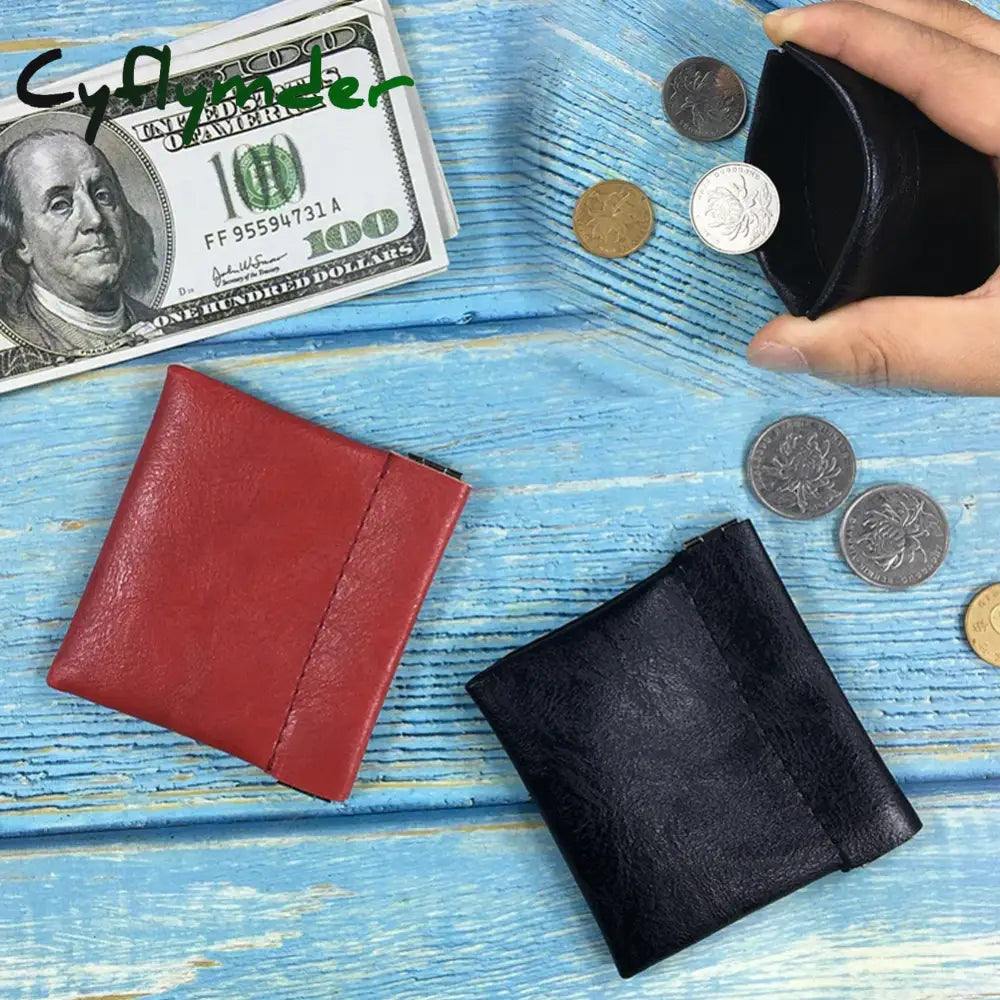 Cyflymder Pu Leather Coin Purse Women Men Small Mini Short Wallet Bag Money Change Key Earbuds Travel Credit Card