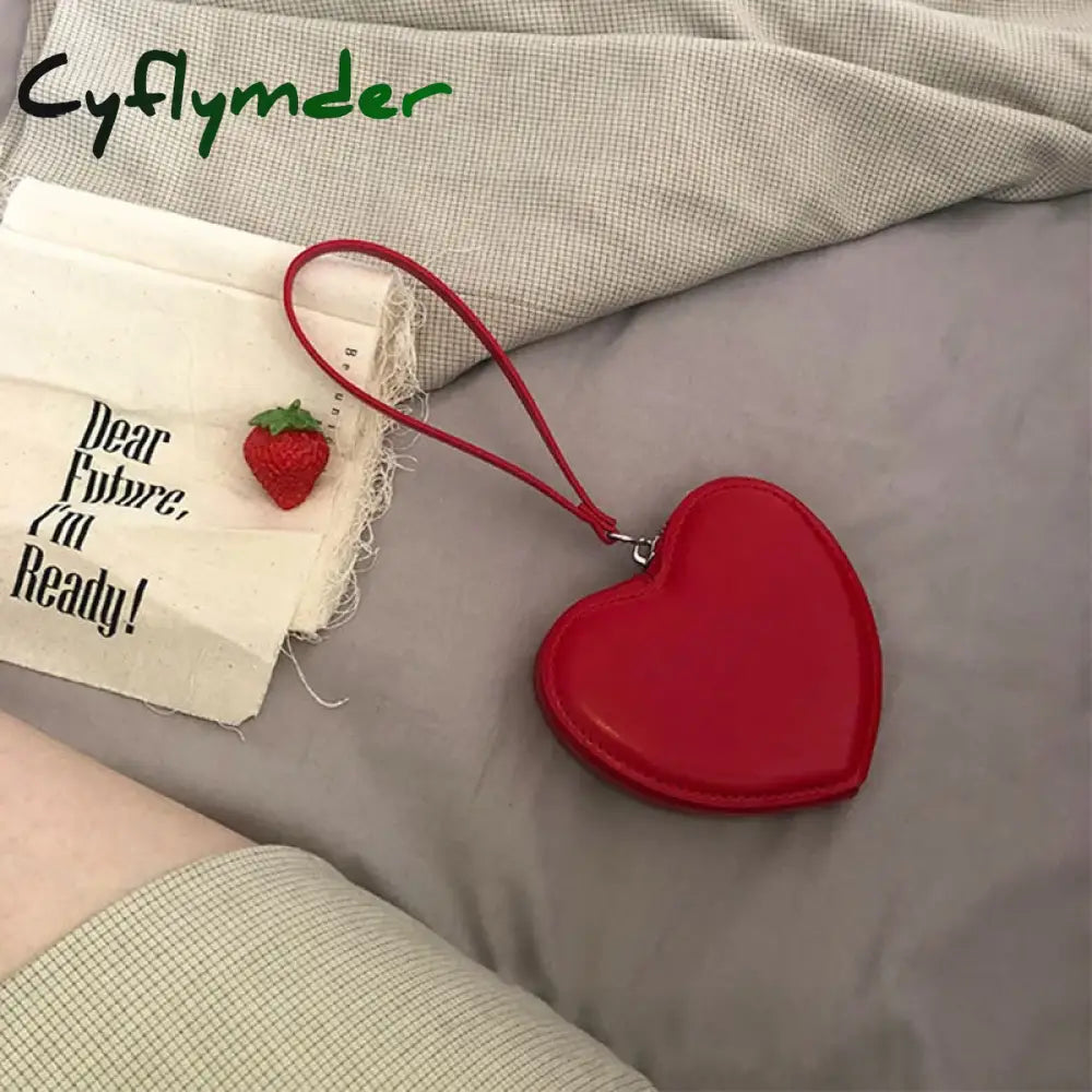 Cyflymder PU Leather Heart Bag Coin Purses for Women Cute Children’s Handbag Wallet Designer Original Kawaii Wallets