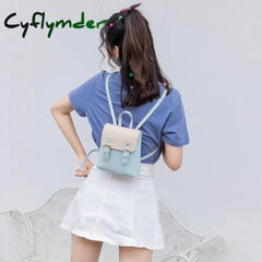 Cyflymder Pu Leather Women Small Backpack Fashion Splicing Hit Color Shoulder Bags School For