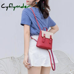 Cyflymder Pu Leather Women Small Backpack Fashion Splicing Hit Color Shoulder Bags School For