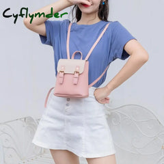 Cyflymder Pu Leather Women Small Backpack Fashion Splicing Hit Color Shoulder Bags School For