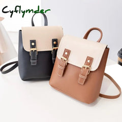 Cyflymder Pu Leather Women Small Backpack Fashion Splicing Hit Color Shoulder Bags School For