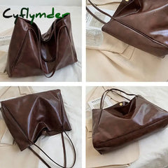 Cyflymder PU Tote Bag Trendy Large Capacity All-match Shoppoing Bag Commuting Bag Daily Life BLACK