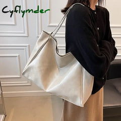 Cyflymder PU Tote Bag Trendy Large Capacity All-match Shoppoing Bag Commuting Bag Daily Life BLACK