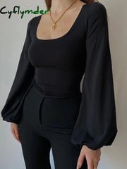 Cyflymder - Puff Sleeve Square Neck Blouse Black / Xs Blouses