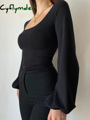 Cyflymder - Puff Sleeve Square Neck Blouse Blouses