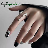 Cyflymder Punk Geometric Irregular Liquid Lava Waterdrop Shaped Open Rings For Women Vintage Silver