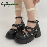 Cyflymder Punk Gothic Chunky Platform Pumps for Women Ankle Strap Thick Heeled Mary Jane Shoes Woman Y2K Metal Rivets