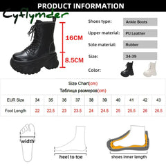 Cyflymder Punk Super High Platform Boots Women Chunky Heels Lace Up Motorcycle Woman Black White