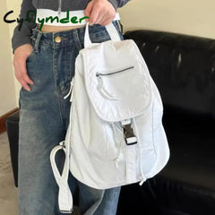 Pure White Womens Backpack Vintage Leather Soft Washed American Style Backpack College Style Large Capacity New Travel Bag