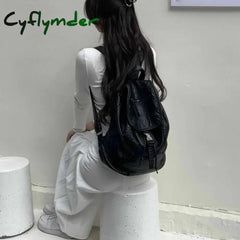 Cyflymder Pure White Womens Backpack Vintage Leather Soft Washed American Style College Large