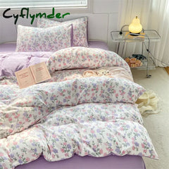 Purple Flowers Bedding Sets Romantic Floral Duvet Covers Bed Flat Sheet Pillowcases Washed Cotton Quilt Cover Girls Bed Linen