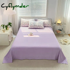 Cyflymder Purple Flowers Bedding Sets Romantic Floral Duvet Covers Bed Flat Sheet Pillowcases Washed Cotton Quilt Cover