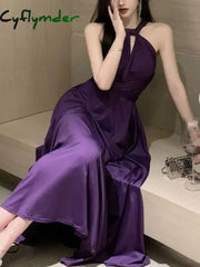 Cyflymder Purple Sexy Party Sleeveless Dress Women Chiffon France Vintage Long Female Beach Elegant