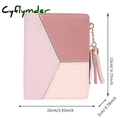 Cyflymder Purse Female Short New Korean Version Of The Collage Color Tassel Ultra-thin Two-fold Wallet Card Bag Fresh