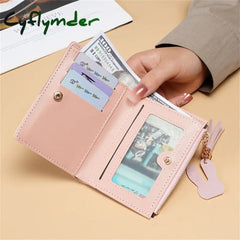 Cyflymder Purse Female Short New Korean Version Of The Collage Color Tassel Ultra-thin Two-fold Wallet Card Bag Fresh
