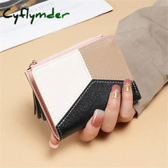 Cyflymder Purse Female Short New Korean Version Of The Collage Color Tassel Ultra-thin Two-fold Wallet Card Bag Fresh