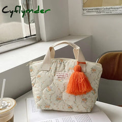 Cyflymder Quilted Insulated Lunch Bag Korean Small Tote Handbag For Women Kid Portable Children