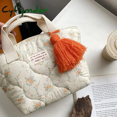 Cyflymder Quilted Insulated Lunch Bag Korean Small Tote Handbag For Women Kid Portable Children