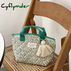 Cyflymder Quilted Insulated Lunch Bag Korean Small Tote Handbag For Women Kid Portable Children