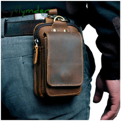 Cyflymder Real Leather Men Casual Design Small Waist Bag Cowhide Fashion Hook Bum Belt Pack