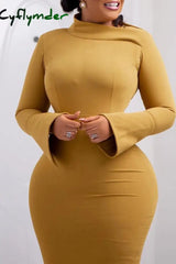 Cyflymder - Red Casual Solid Basic Oblique Collar Long Sleeve Dresses