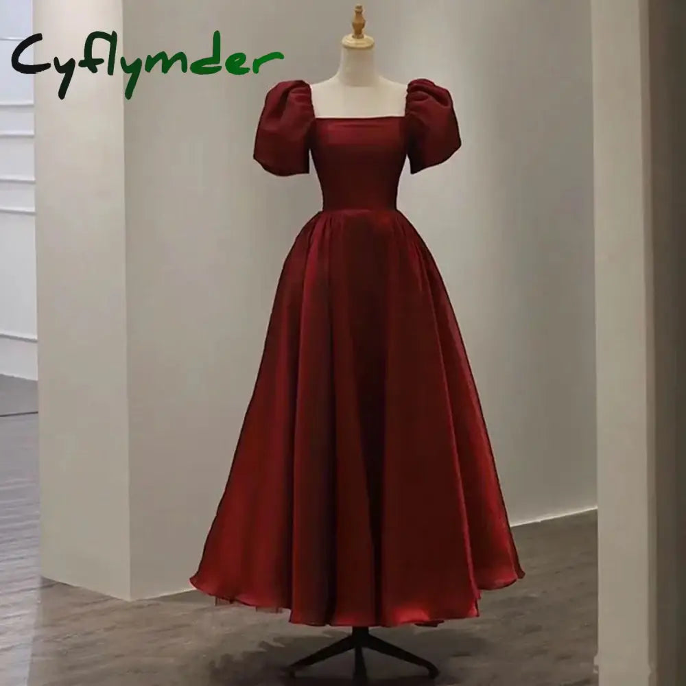 Cyflymder red christmas dress Prom Dresses Square Collar A-LINE Evening Dresses Organza Dresses Woman Party Dresses