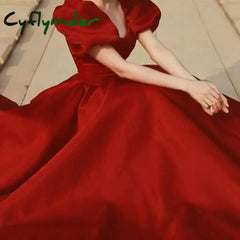 Cyflymder red christmas dress Prom Dresses Square Collar A-LINE Evening Dresses Organza Dresses Woman Party Dresses