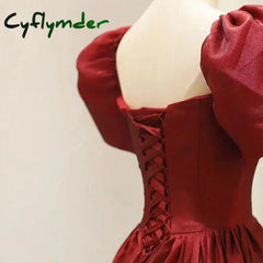 Cyflymder red christmas dress Prom Dresses Square Collar A-LINE Evening Dresses Organza Dresses Woman Party Dresses