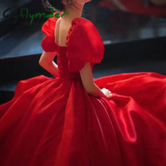 Cyflymder red christmas dress Prom Dresses Square Collar A-LINE Evening Dresses Organza Dresses Woman Party Dresses