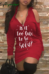 Cyflymder - Red Fashion Casual Letter Print Hollowed Out Hooded Collar Long Sleeve Dresses