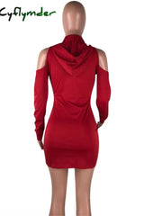 Cyflymder - Red Fashion Casual Letter Print Hollowed Out Hooded Collar Long Sleeve Dresses