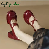 Cyflymder Red Heels Spring New Round Toe Pumps Comfortable Chunky Heel Jane Shoes Simple Elegant Lady Formal
