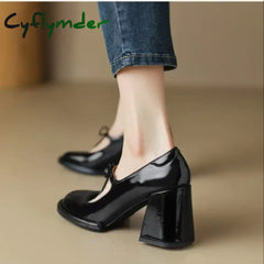 Cyflymder Red Heels Spring New Round Toe Pumps Comfortable Chunky Heel Jane Shoes Simple Elegant Lady Formal