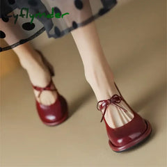 Cyflymder Red Heels Spring New Round Toe Pumps Comfortable Chunky Heel Jane Shoes Simple Elegant Lady Formal