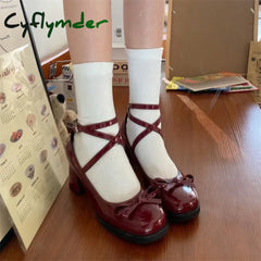 Cyflymder Red Mary Jane Women Pumps Thick High Heels Shoes Female Lolita Square Toe Shoes Spring Fashion Party Leather