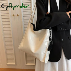 Cyflymder Red Patent Leather Large Capacity Tote Bag Classic Texture Shoulder Underarm Lady 2024