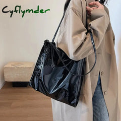 Cyflymder Red Patent Leather Large Capacity Tote Bag Classic Texture Shoulder Underarm Lady 2024