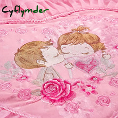 Cyflymder Red Pink Luxury Lace Wedding Bedding Set King Queen Size Princess Bed Set Jacquard Embroidery Duvet Cover