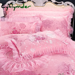 Cyflymder Red Pink Luxury Lace Wedding Bedding Set King Queen Size Princess Bed Set Jacquard Embroidery Duvet Cover