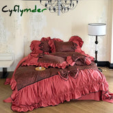 Red Rose Bow Lace Edge Design Cotton Bedding Set Duvet Cover Linen Fitted Sheet Pillowcases Home Textile