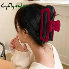Cyflymder Red Velvet Hair Clips for Women Elegant Large Shark Clips Korea Back Head Hairpin Fashion Luxury Girl