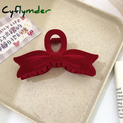 Cyflymder Red Velvet Hair Clips for Women Elegant Large Shark Clips Korea Back Head Hairpin Fashion Luxury Girl